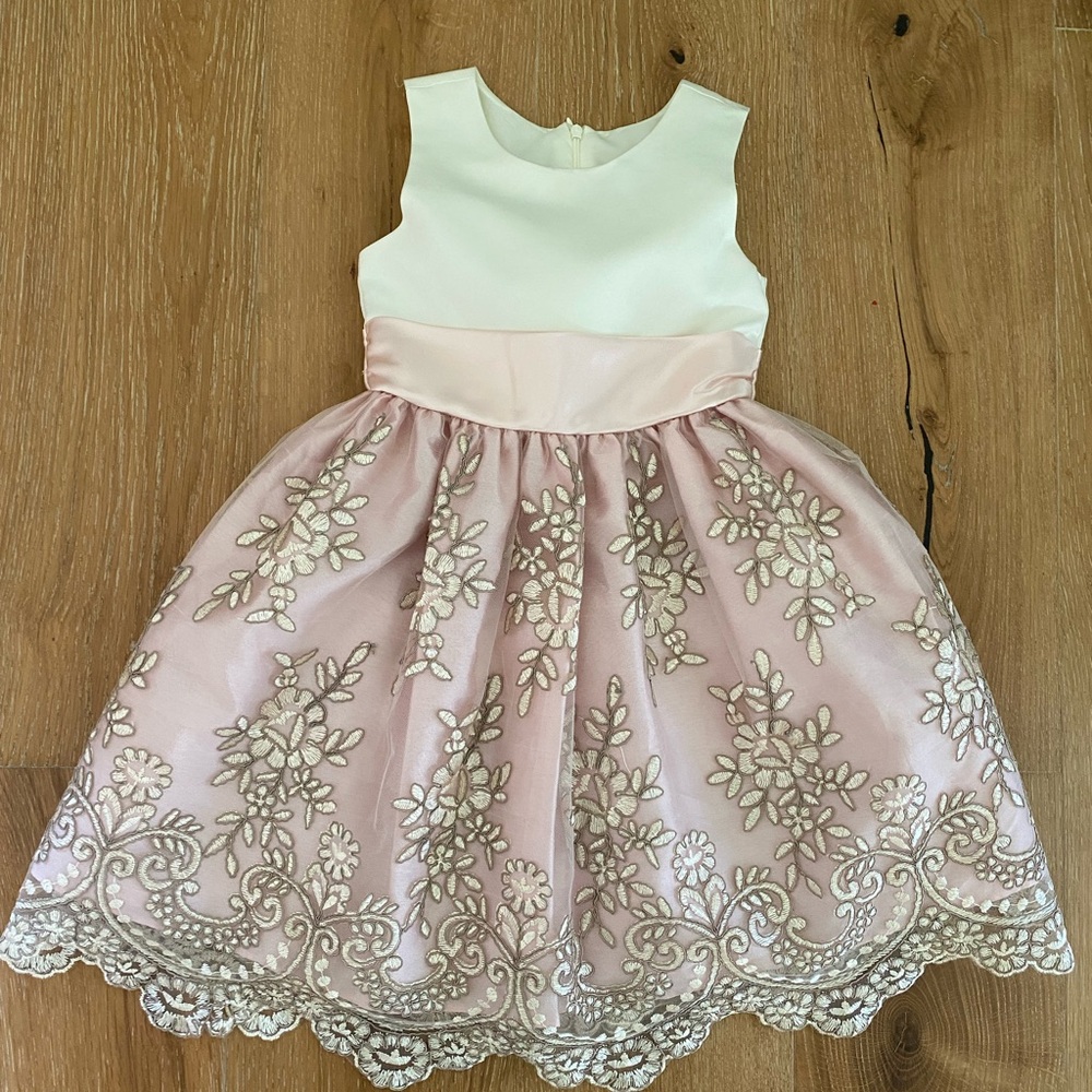 Jayne Copeland White & Blush Floral Embroidered Party Dress